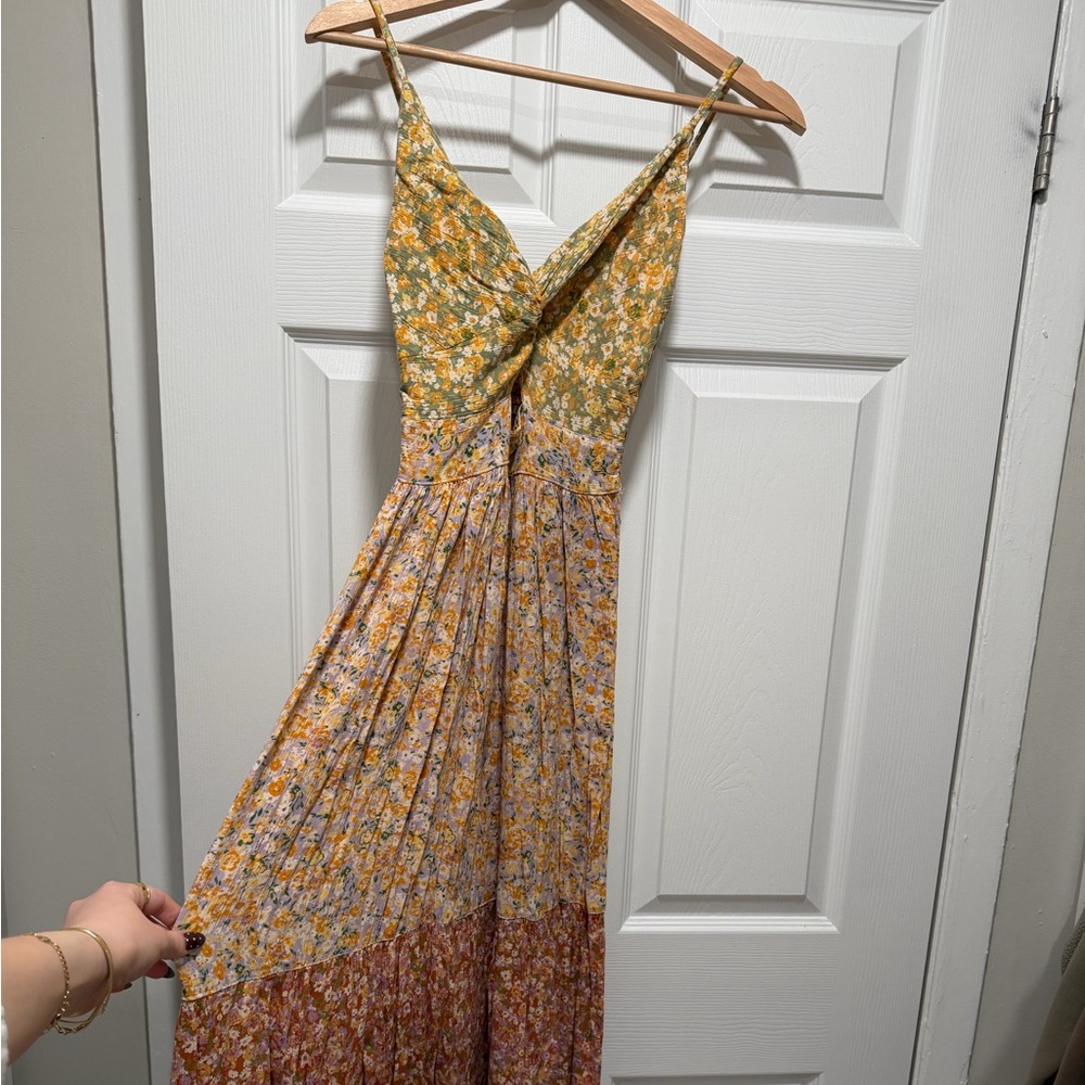 Angie Floral Maxi Dress in Mustard, Peach and Rust
